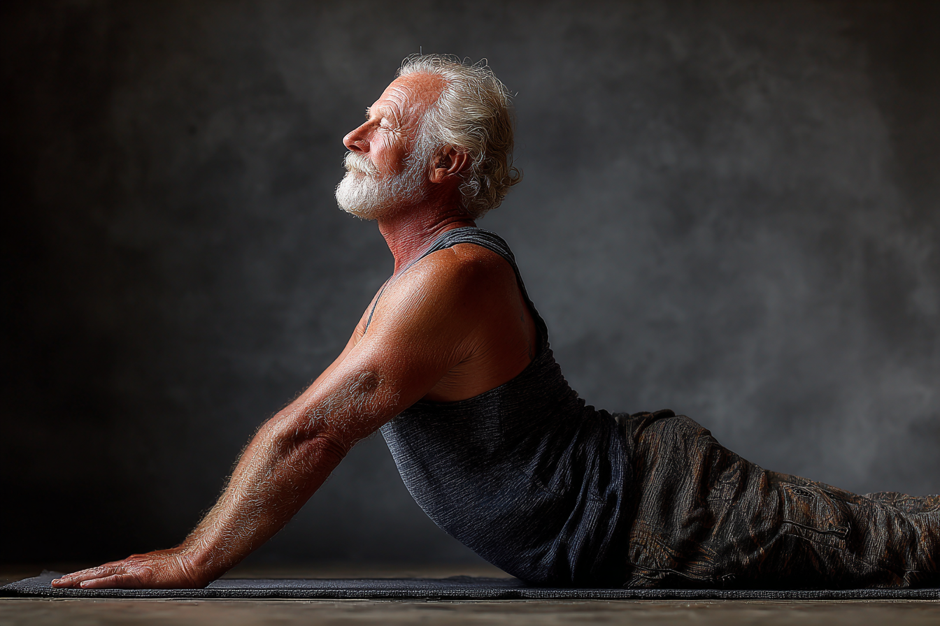 Група людей зрілого віку практикує йогу в затишній студії