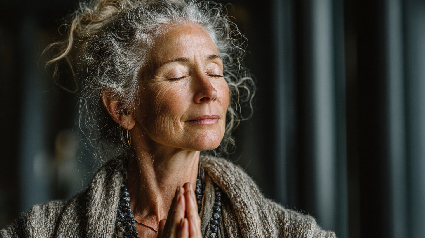 Спокійна атмосфера йога студії з людьми зрілого віку